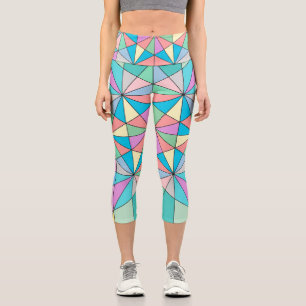 Farbenfrohes Retro-Pastell-Mosaik-Dreieck-Stern-Mu Capri Leggings