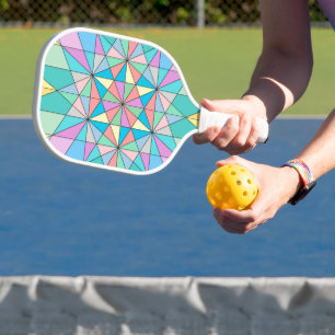 Farbenfrohes Retro-Pastell-Mosaik-Dreieck-Stern-Mu Pickleball Schläger