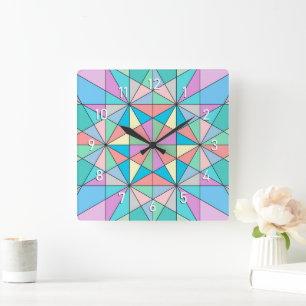 Farbenfrohes Retro-Pastell-Mosaik-Dreieck-Stern-Mu Quadratische Wanduhr