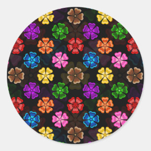 Farbenfrohes Retro-Regenbogen-Blumen-Design Schwar Runder Aufkleber