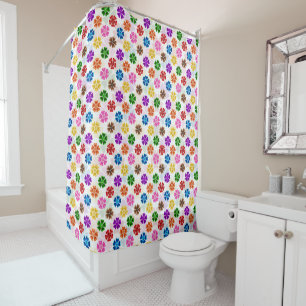 Farbenfrohes Retro-Regenbogen-Blumen-Design Weiß  Duschvorhang