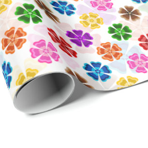 Farbenfrohes Retro-Regenbogen-Blumen-Design Weiß Geschenkpapier