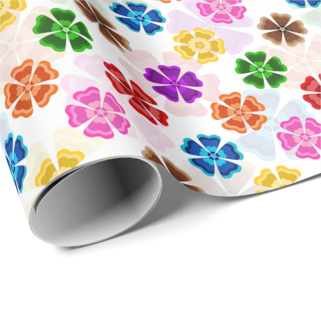 Farbenfrohes Retro-Regenbogen-Blumen-Design Weiß  Geschenkpapier (Rolleneckpunkt)