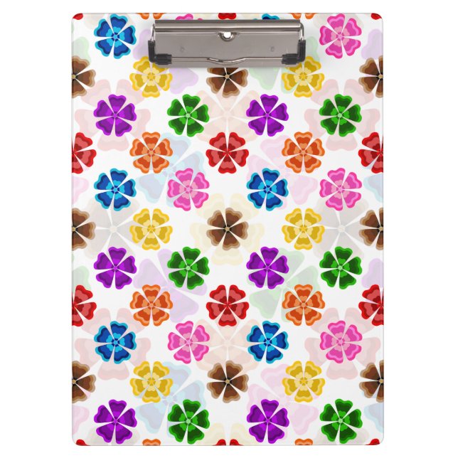 Farbenfrohes Retro-Regenbogen-Blumen-Design Weiß  Klemmbrett (Vorderseite)