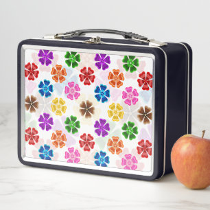 Farbenfrohes Retro-Regenbogen-Blumen-Design Weiß  Metall Brotdose
