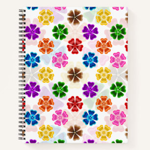 Farbenfrohes Retro-Regenbogen-Blumen-Design Weiß Notizbuch