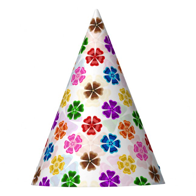 Farbenfrohes Retro-Regenbogen-Blumen-Design Weiß  Partyhütchen (Vorderseite)