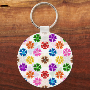 Farbenfrohes Retro-Regenbogen-Blumen-Design Weiß Schlüsselanhänger