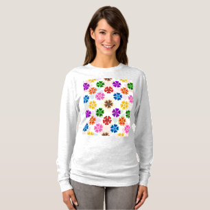 Farbenfrohes Retro-Regenbogen-Blumen-Design Weiß T-Shirt