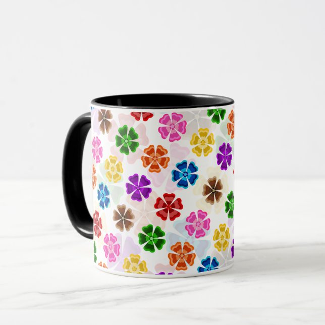 Farbenfrohes Retro-Regenbogen-Blumen-Design Weiß  Tasse (Vorderseite Links)