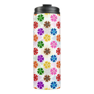 Farbenfrohes Retro-Regenbogen-Blumen-Design Weiß Thermosbecher