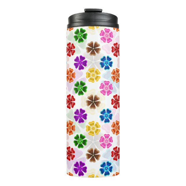 Farbenfrohes Retro-Regenbogen-Blumen-Design Weiß  Thermosbecher (Vorderseite)