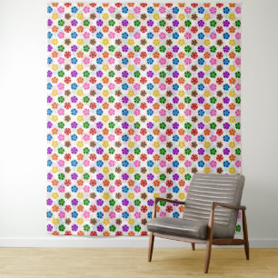 Farbenfrohes Retro-Regenbogen-Blumen-Design Weiß Wandteppich