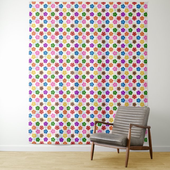 Farbenfrohes Retro-Regenbogen-Blumen-Design Weiß  Wandteppich (Beispiel)