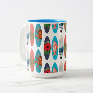 Farbenfrohes Retro-Surfbrett-Muster Zweifarbige Tasse