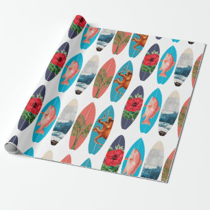 Farbenfrohes Retro-Surfbrettmuster Geschenkpapier