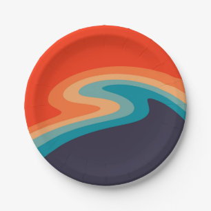 Farbenfrohes Retro-Swirbeldesign Pappteller