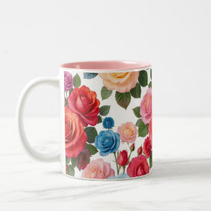 Farbenfrohes Rosenmuster Zweifarbige Tasse