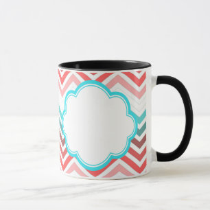 Farbenfrohes Rot, Pink, Blau, Türkis Chevron Zickz Tasse