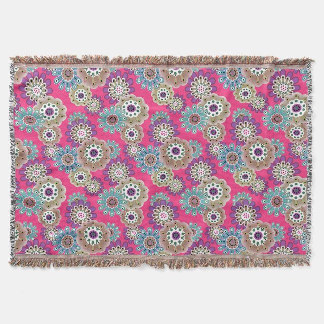 Farbenfrohes rustikales Blumenmuster Retro  Decke (Vorderseite)