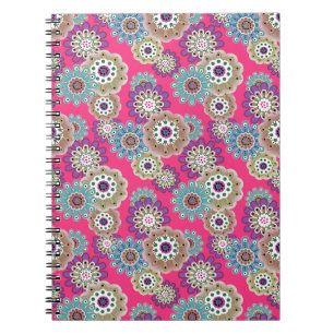 Farbenfrohes rustikales Blumenmuster Retro Notizblock