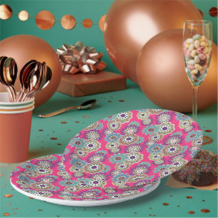 Farbenfrohes rustikales Blumenmuster Retro Pappteller
