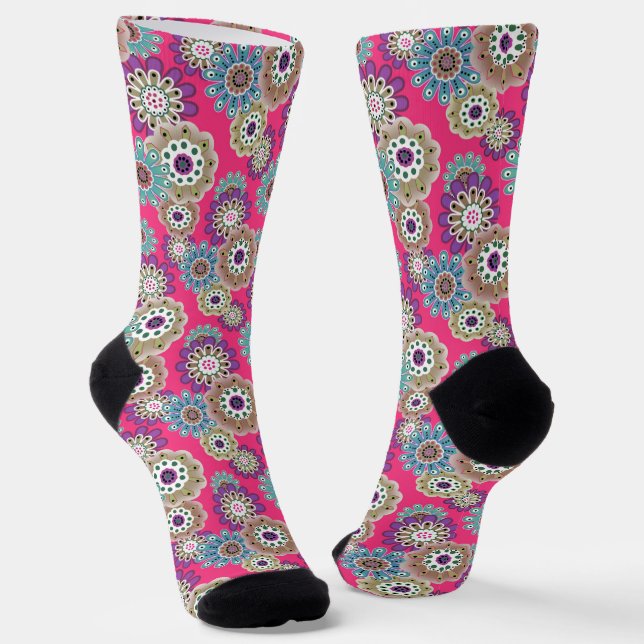 Farbenfrohes rustikales Blumenmuster Retro  Socken (Gewinkelt)