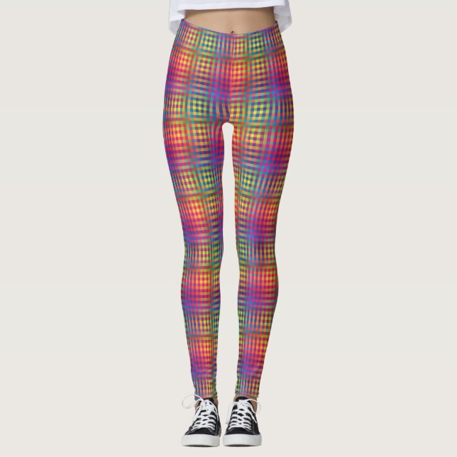 Farbenfrohes Schachbrett-Abstraktmuster Leggings (Vorderseite)