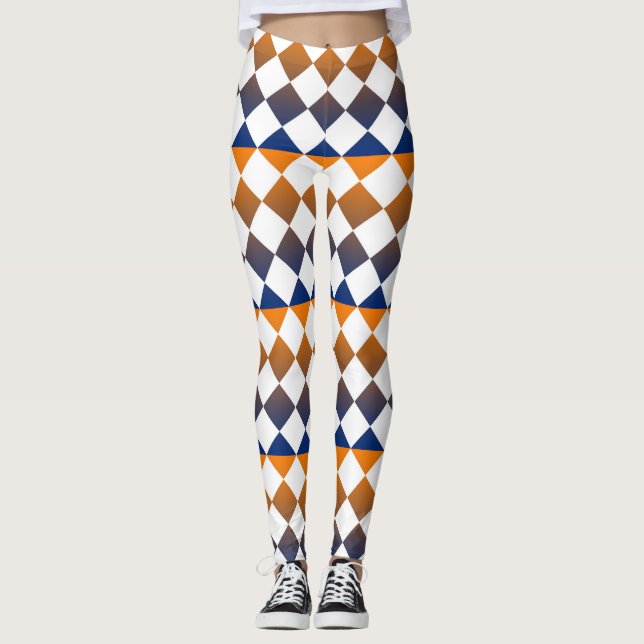 Farbenfrohes Schachbrett-Diamantmuster Leggings (Vorderseite)