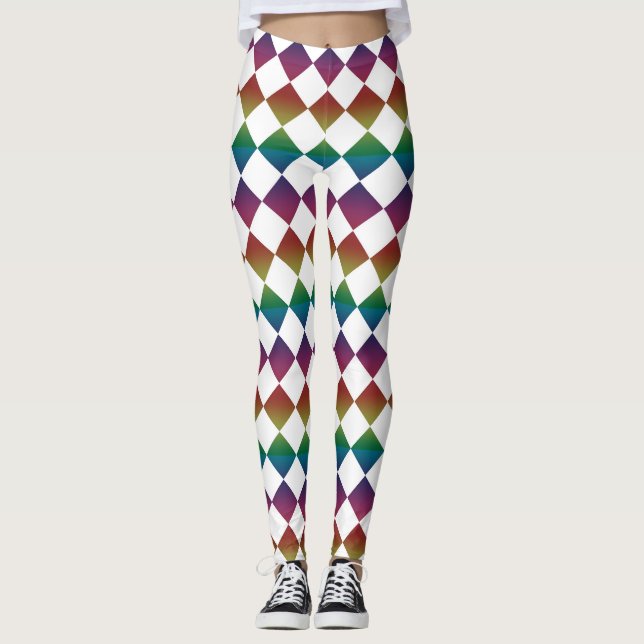 Farbenfrohes Schachbrett-Diamantmuster Leggings (Vorderseite)