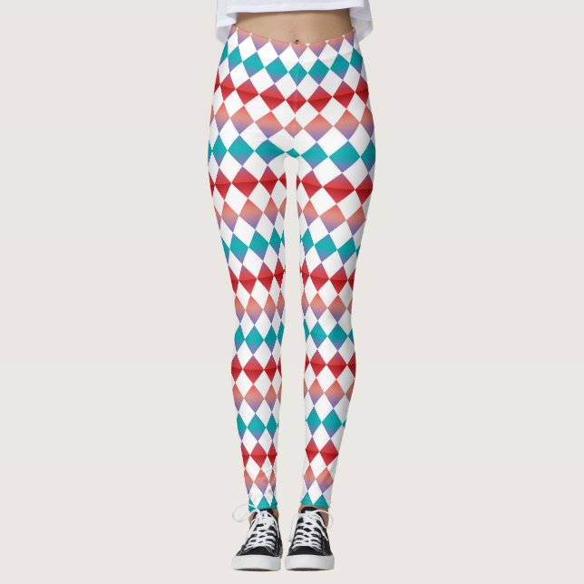 Farbenfrohes Schachbrett-Diamantmuster Leggings (Vorderseite)