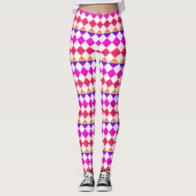 Farbenfrohes Schachbrett-Diamantmuster Leggings (Vorderseite)