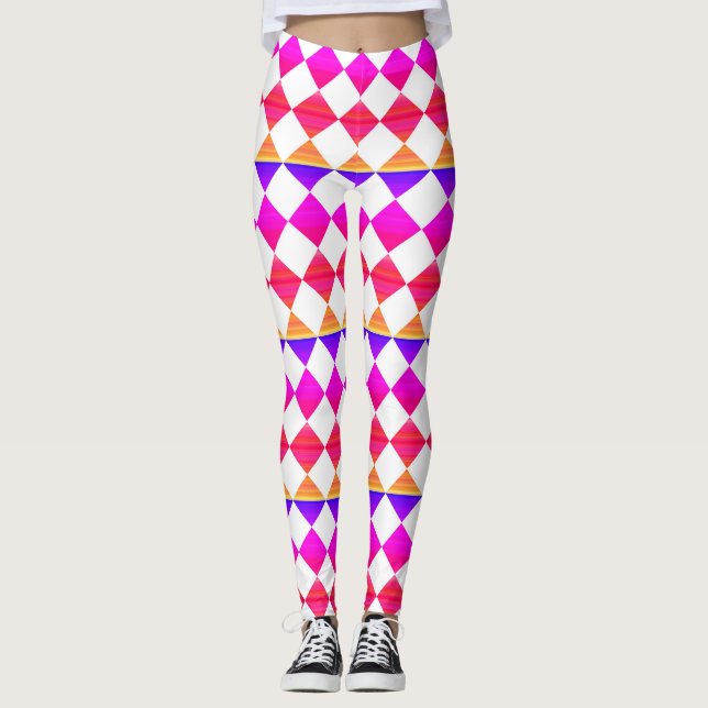 Farbenfrohes Schachbrett-Diamantmuster Leggings (Vorderseite)