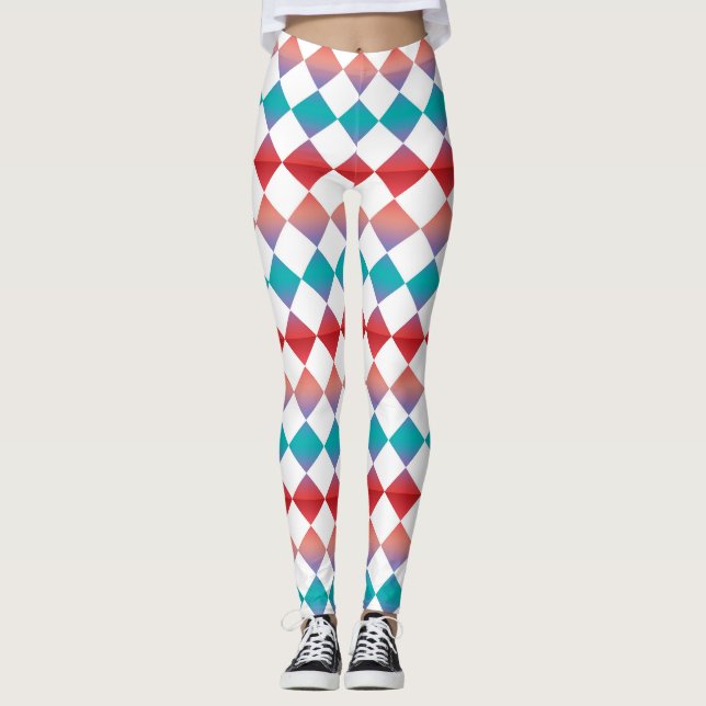 Farbenfrohes Schachbrett-Diamantmuster Leggings (Vorderseite)