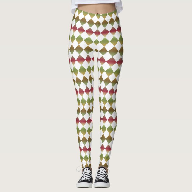 Farbenfrohes Schachbrett-Diamantmuster Leggings (Vorderseite)