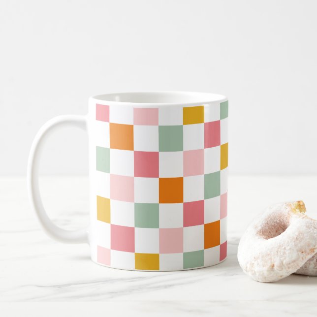 Farbenfrohes Schachbrett Kaffeetasse (Mit Donut)