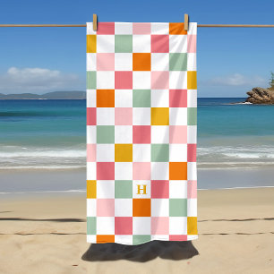 Farbenfrohes Schachbrett-Monogramm Strandtuch