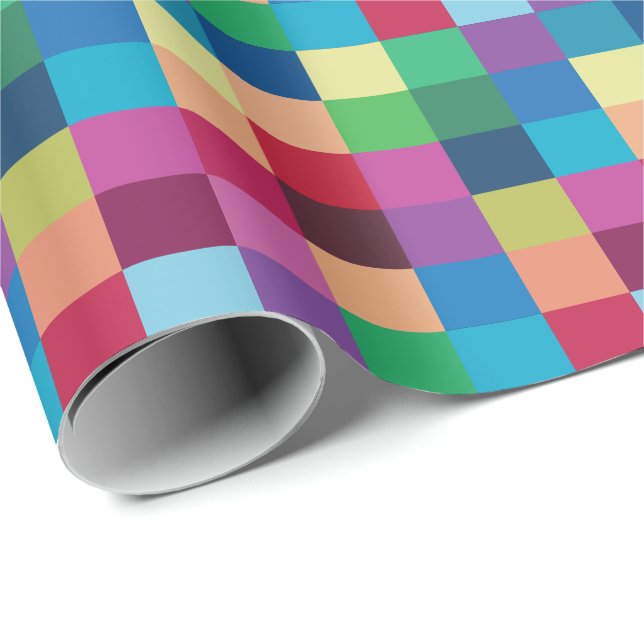 Farbenfrohes Schachbrettmuster Geschenkpapier (Rolleneckpunkt)