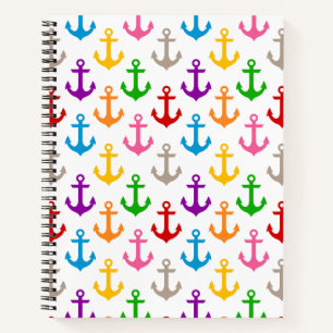 Farbenfrohes Schiff-Anker-Design Weiß Notizbuch