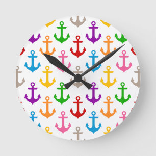 Farbenfrohes Schiff-Anker-Design Weiß Runde Wanduhr