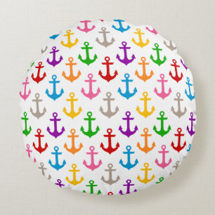 Farbenfrohes Schiff-Anker-Design Weiß Rundes Kissen