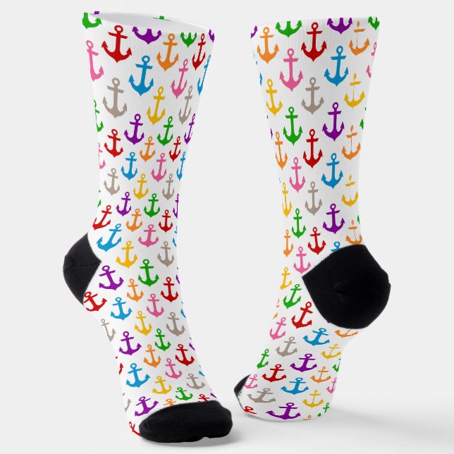 Farbenfrohes Schiff-Anker-Design Weiß  Socken (Gewinkelt)