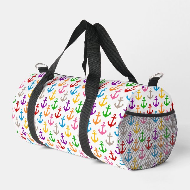 Farbenfrohes Schiffsanker-Design Weiß  Duffle Bag (Rechte Ecke)