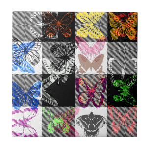 Farbenfrohes Schmetterlings-Karo-Tartan-Karo-Desig Fliese