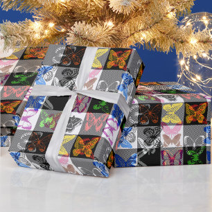 Farbenfrohes Schmetterlings-Karo-Tartan-Karo-Desig Geschenkpapier
