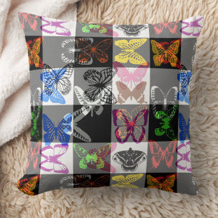 Farbenfrohes Schmetterlings-Karo-Tartan-Karo-Desig Kissen