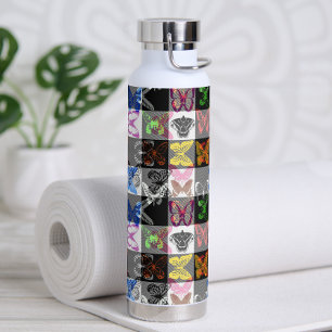 Farbenfrohes Schmetterlings-Karo-Tartan-Karo-Desig Trinkflasche