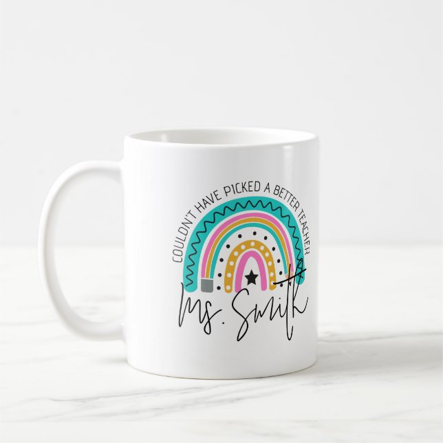 Farbenfrohes Schul-Regenbogen-Lehrer-Dankeschön-Ge Kaffeetasse (Links)