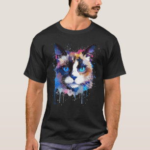 Farbenfrohes Snowshoe-Katzengesicht-Splash-Art T-Shirt