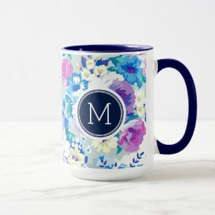 Farbenfrohes Sommerblumen Muster Monogramm Tasse